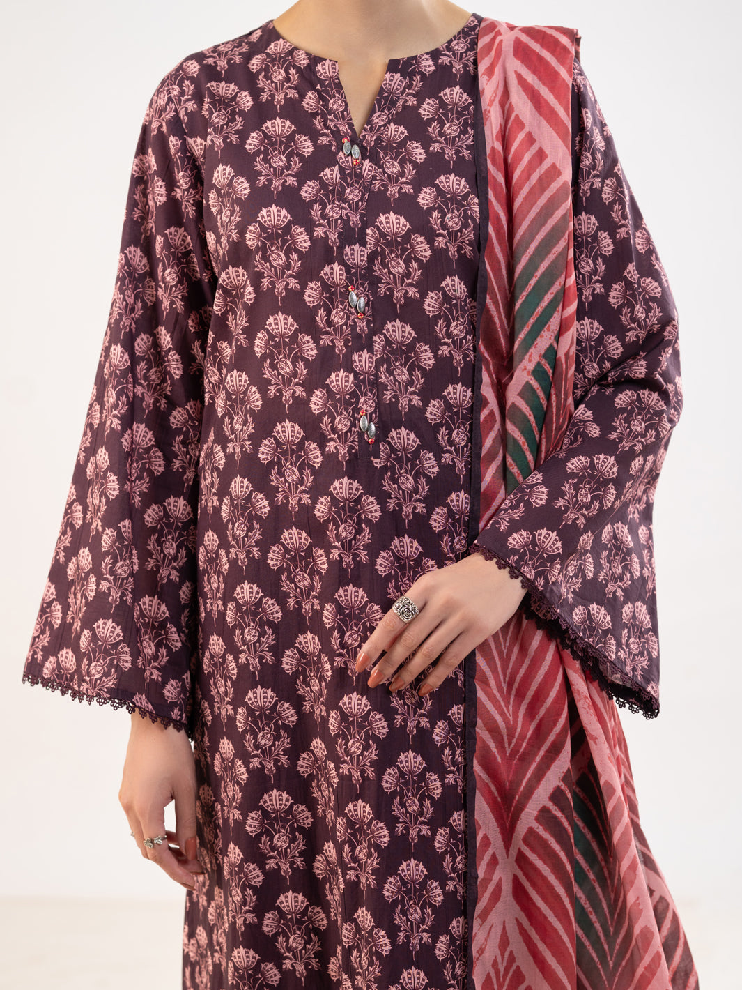 Maroon Lawn 3Pc Stitched - ALP-3PS-2319