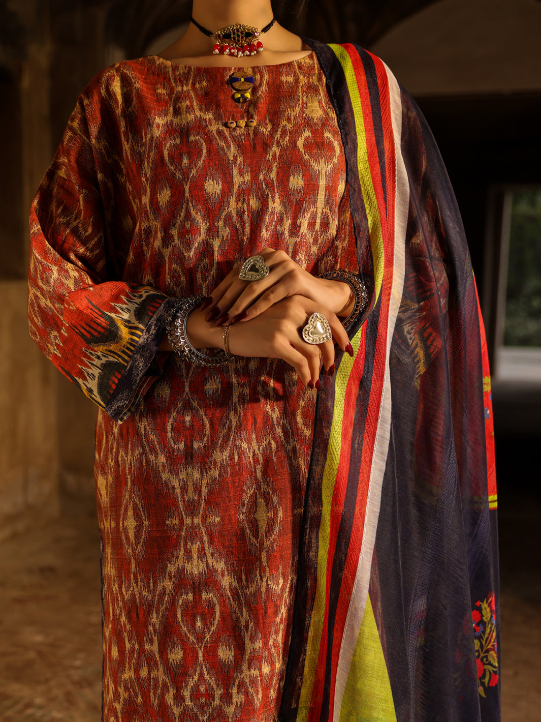Maroon Cotton Dobby Stitched 3Pc - ALP-3PS-2326
