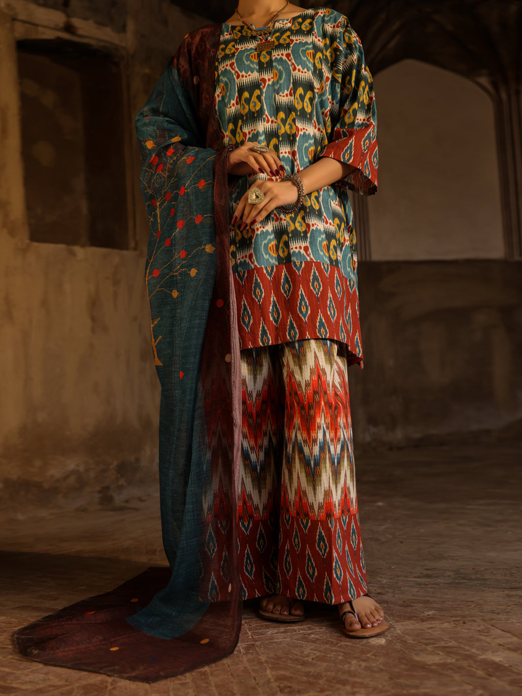 Teal Cotton Dobby 3Pc Stitched - ALP-3PS-2327