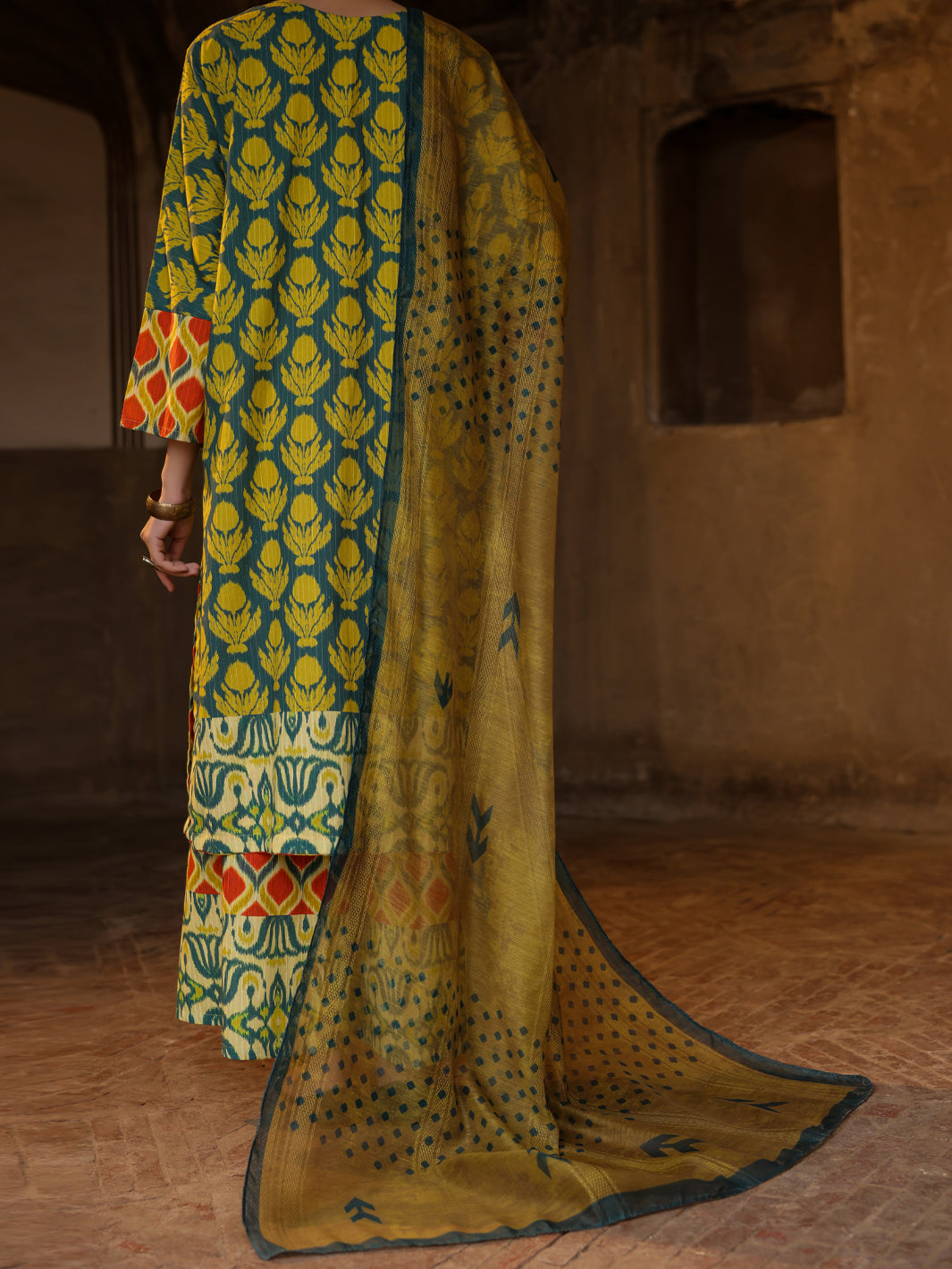 Mehndi Green Stripe Dobby Stitched 3Pc - ALP-3PS-2328