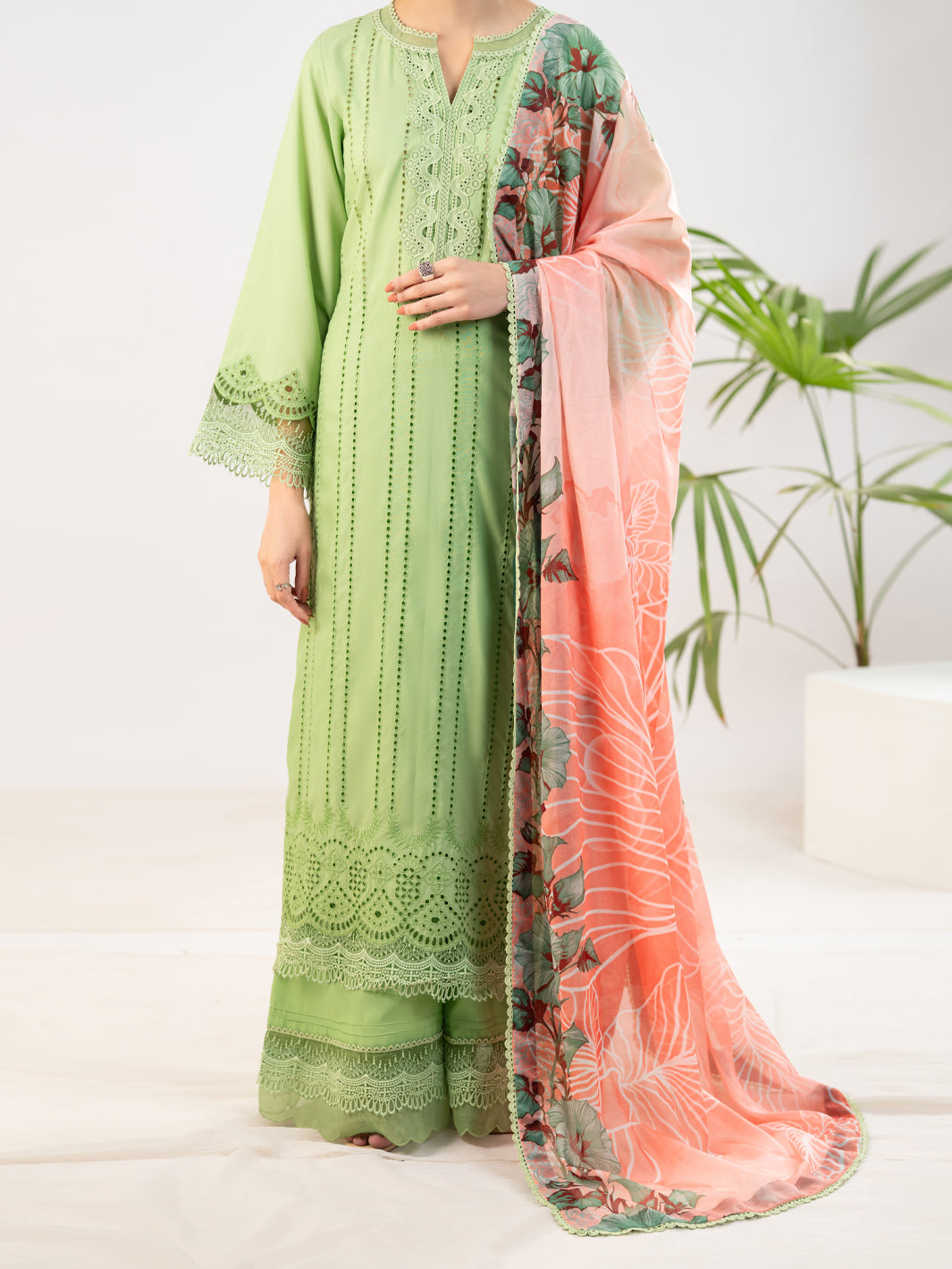 Light Green Silk Lawn 3Pc Stitched - ALP-3PS-2341