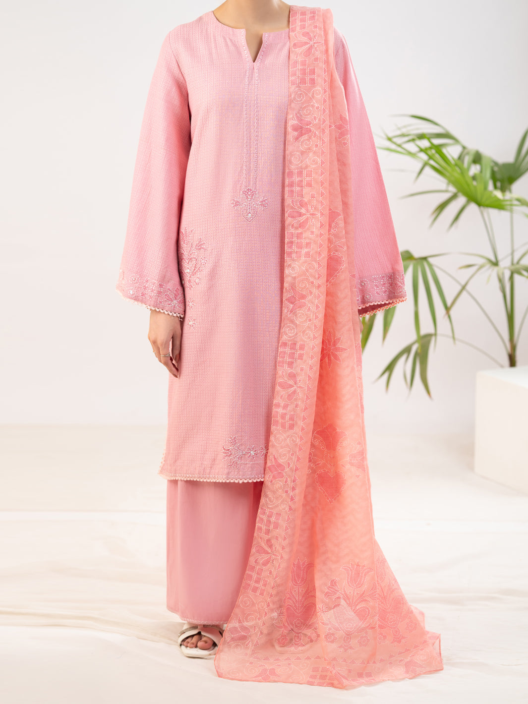 Pink Dobby Stitched 3Pc - ALP-3PS-2344