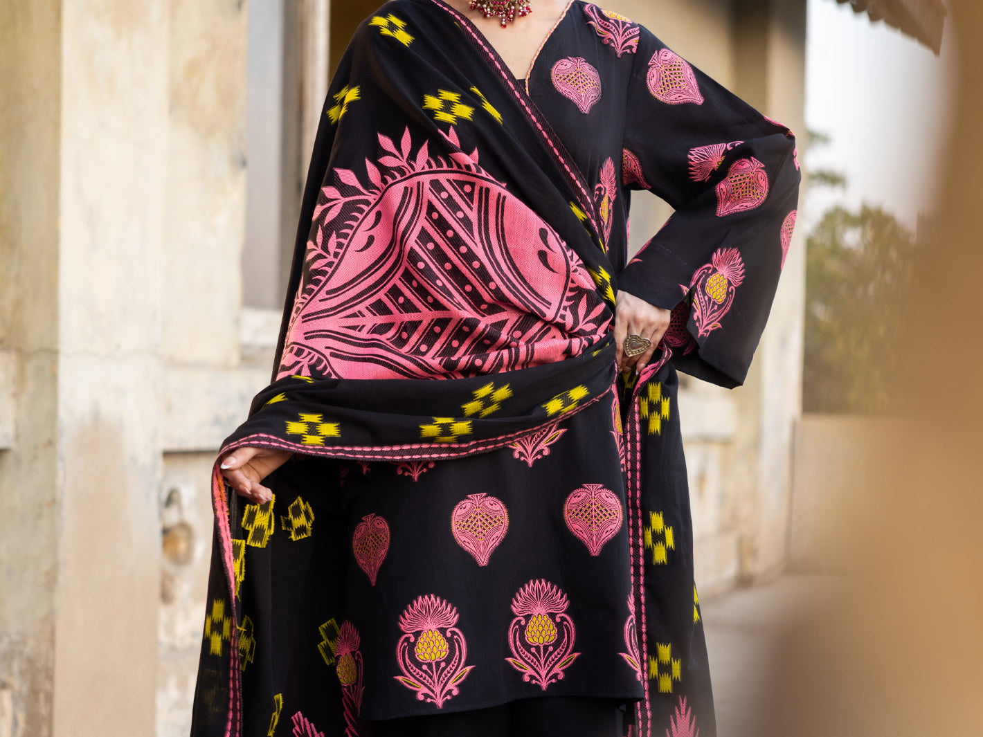 Black Yarn Dyed Stitched 3Pc - ALP-3PS-2349