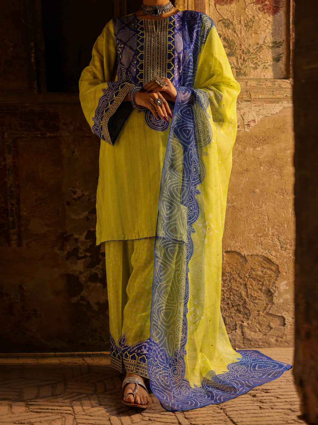 Lime Green Dobby 3Pc Stitched - ALP-3PS-2356