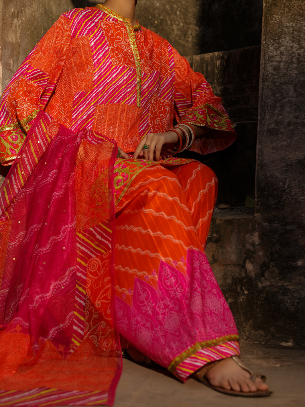 Orange Lino Kara 3Pc Stitched - ALP-3PS-2358