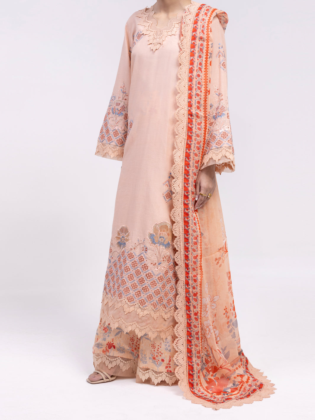 Peach Lawn Stitched 3Pc - ALP-3PS-2375