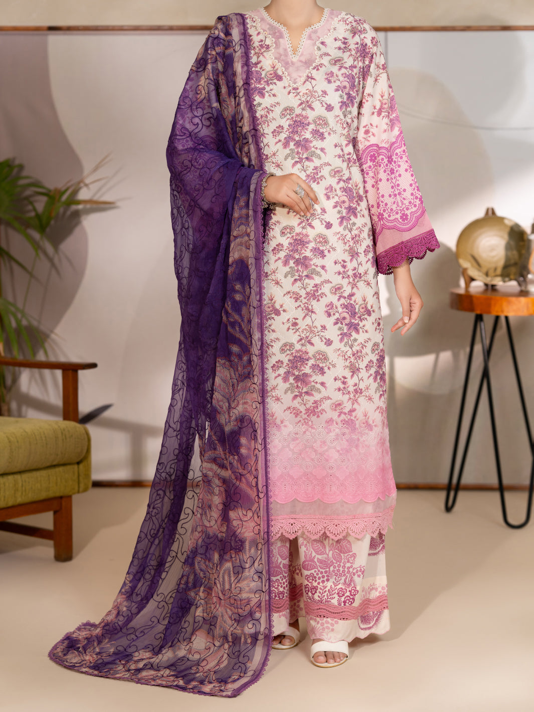 Purple Silk Lawn Unstitched 3PC - ALP-3PS-2413