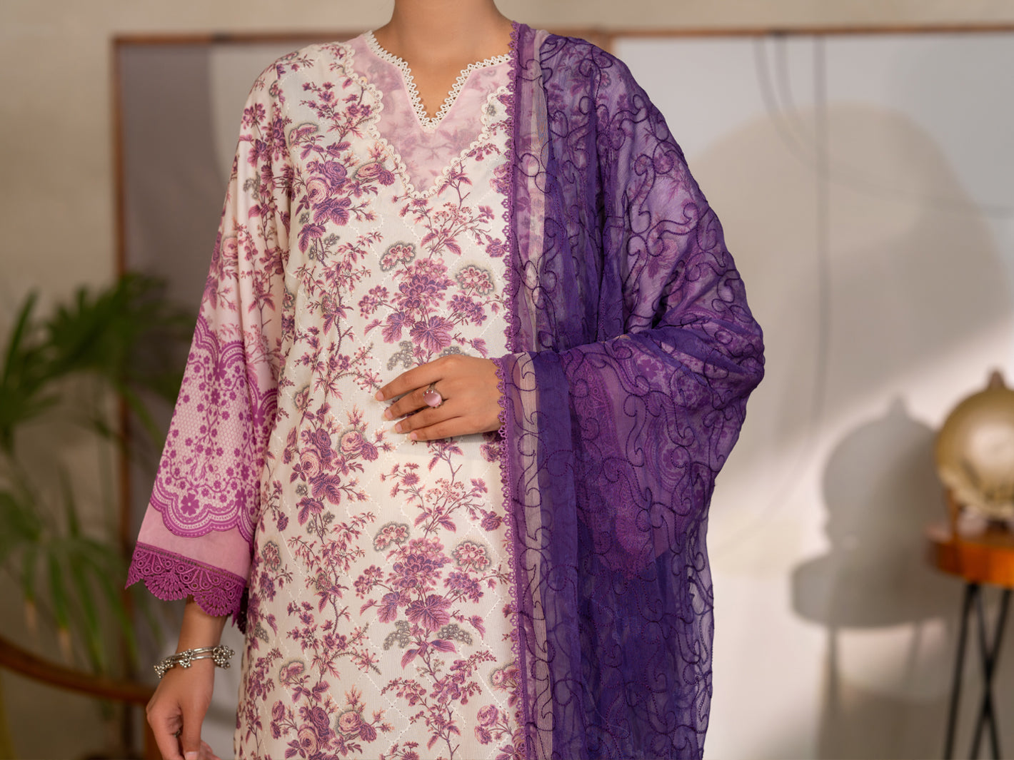 Purple Silk Lawn Stitched 3Pc - ALP-3PS-2413