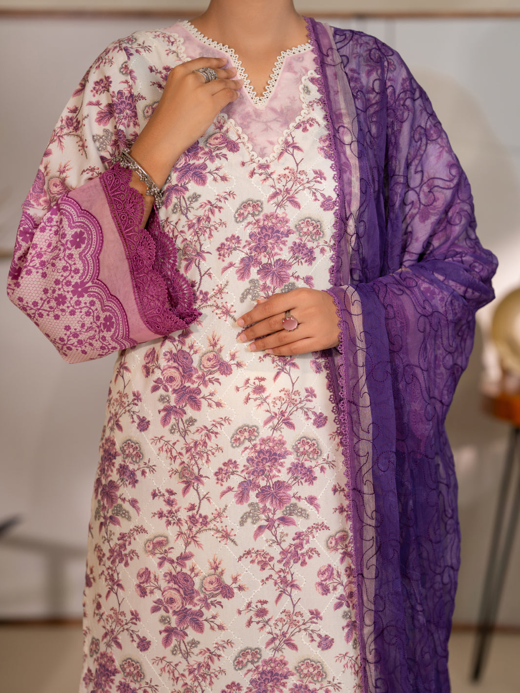 Purple Silk Lawn Unstitched 3PC - ALP-3PS-2413