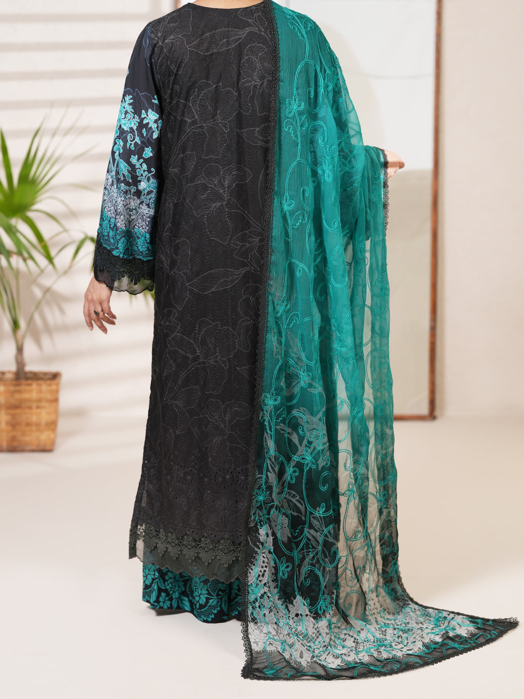 Charcoal Silk Lawn Unstitched 3PC - ALP-3PS-2414