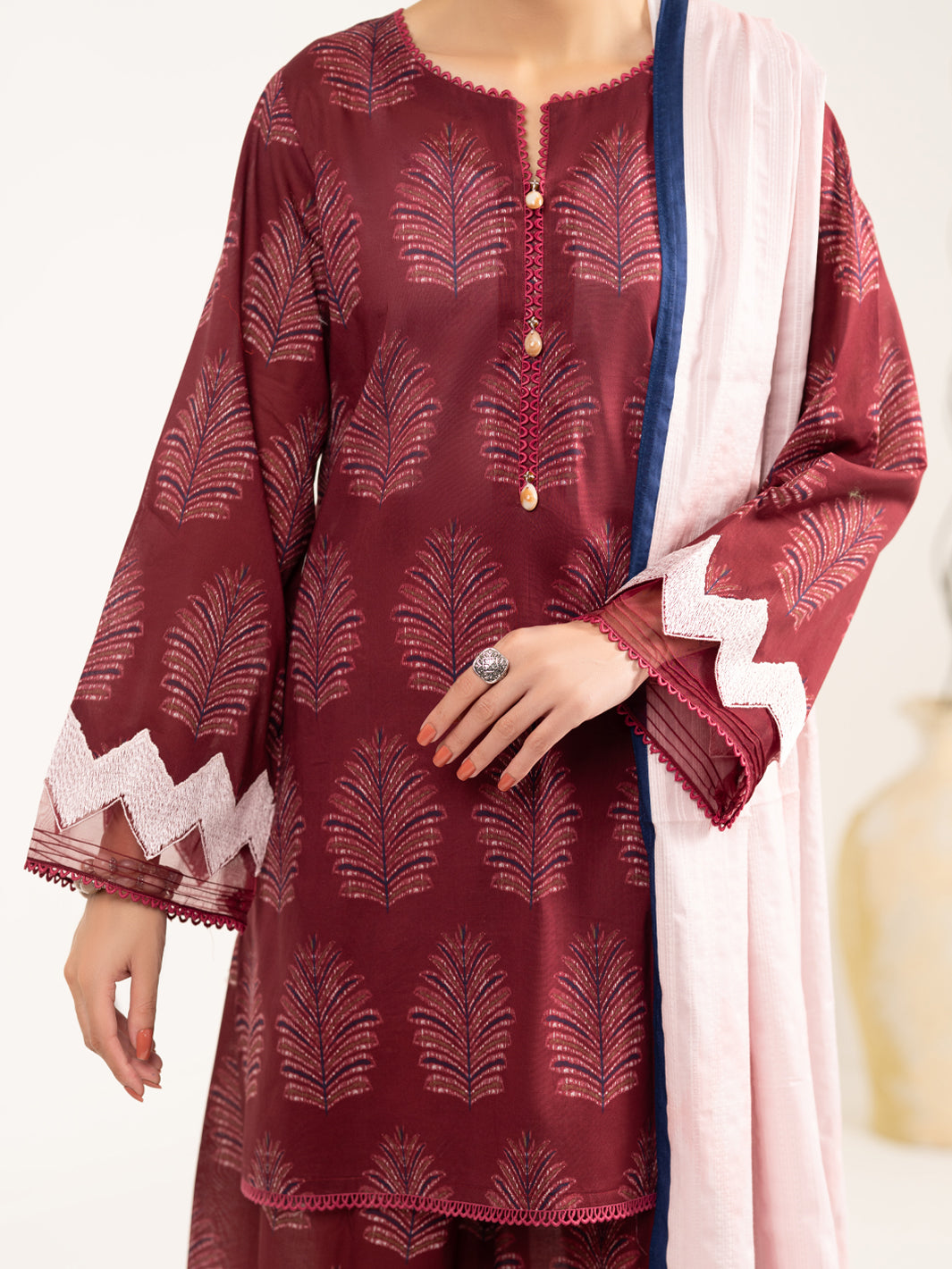 Maroon Lawn 3Pc Unstitched - ALP-3PS-2433