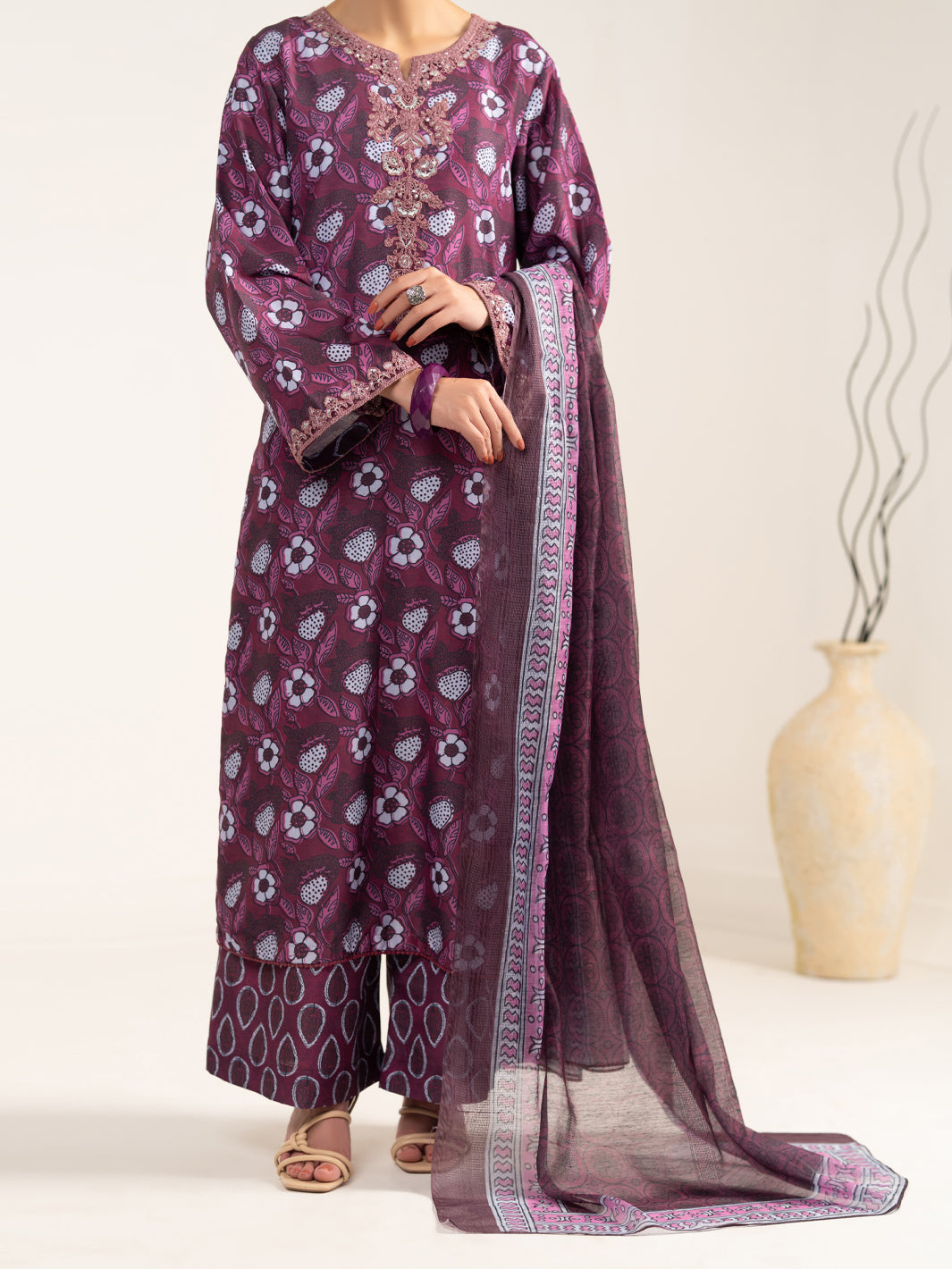 Maroon Silk 3Pc Unstitched - ALP-3PS-2441