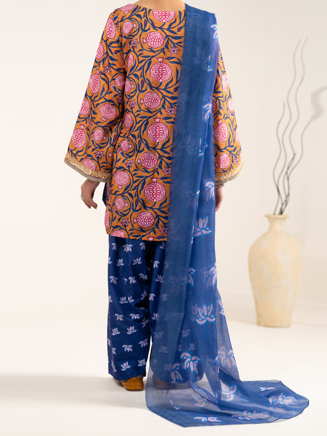 Mustard Blue Raw Silk 3Pc Unstitched - ALP-3PS-2442