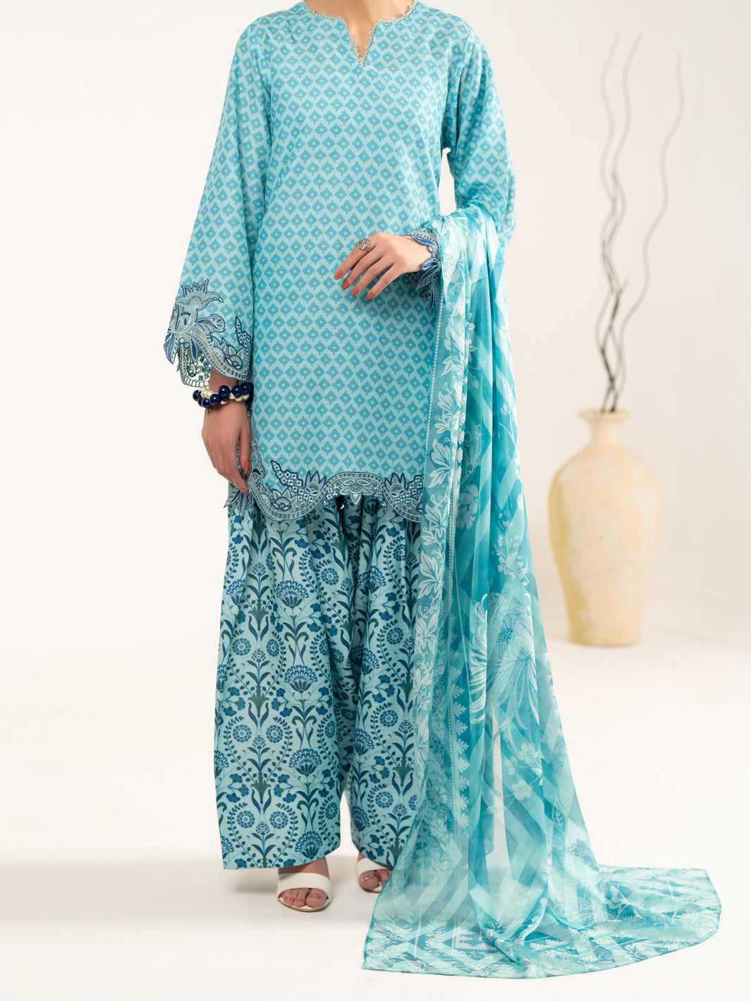 Aqua Blue Raw Silk 3Pc Unstitched - ALP-3PS-2447