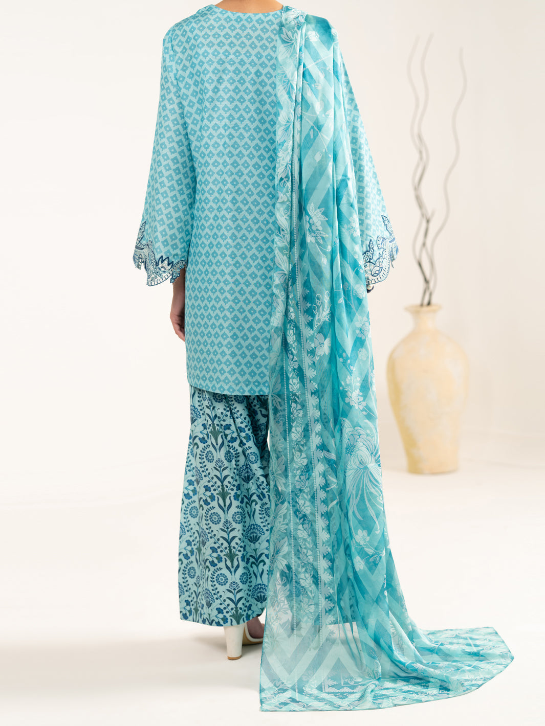 Aqua Blue Raw Silk 3Pc Unstitched - ALP-3PS-2447