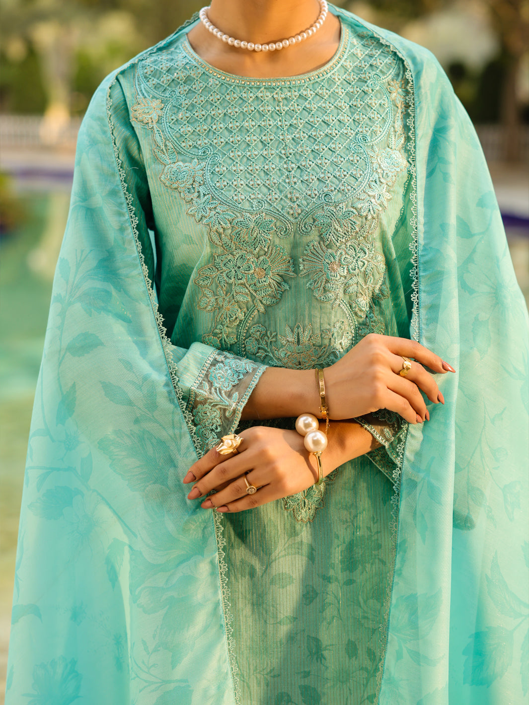 Aqua Blue Lurex 3Pc Unstitched - ALP-3PS-2453