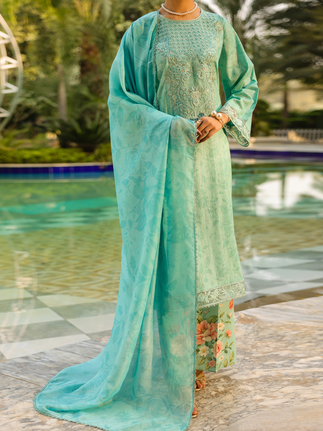 Aqua Blue Lurex 3Pc Unstitched - ALP-3PS-2453