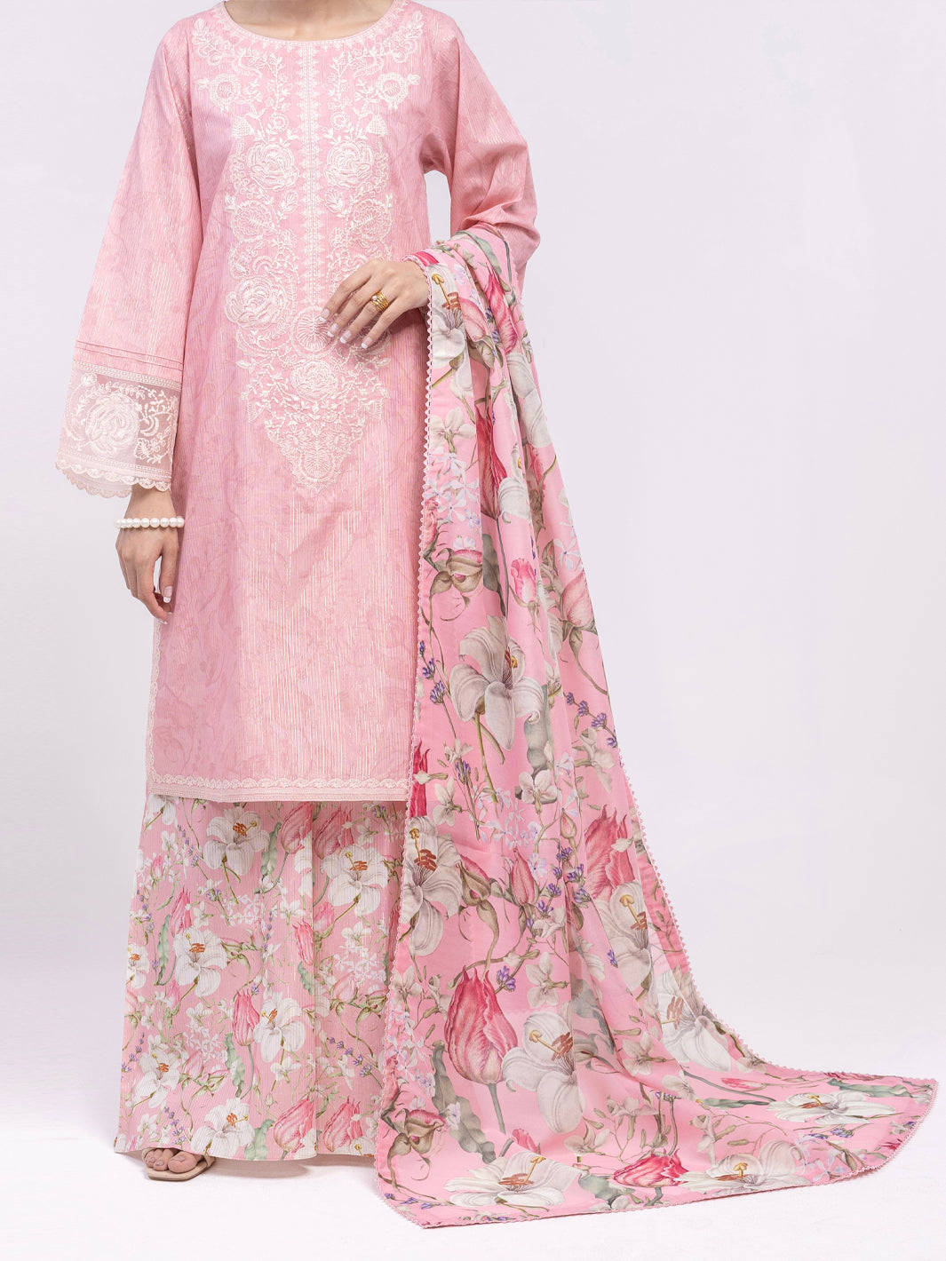 Pink Golden Lurex 3Pc Unstitched - ALP-3PS-2454