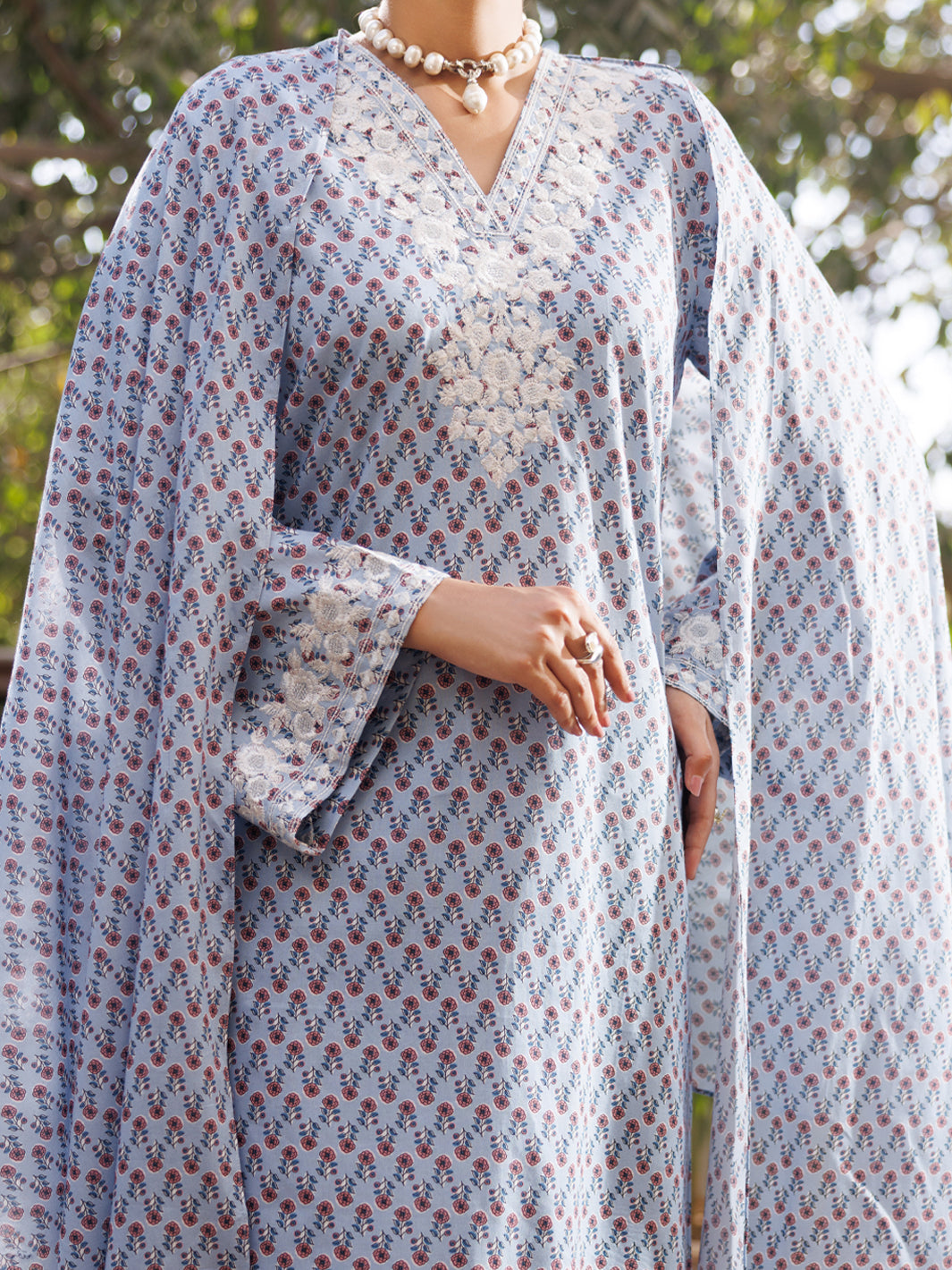 Sky Blue Cotton Stitched 3PC - ALP-3PS-2571