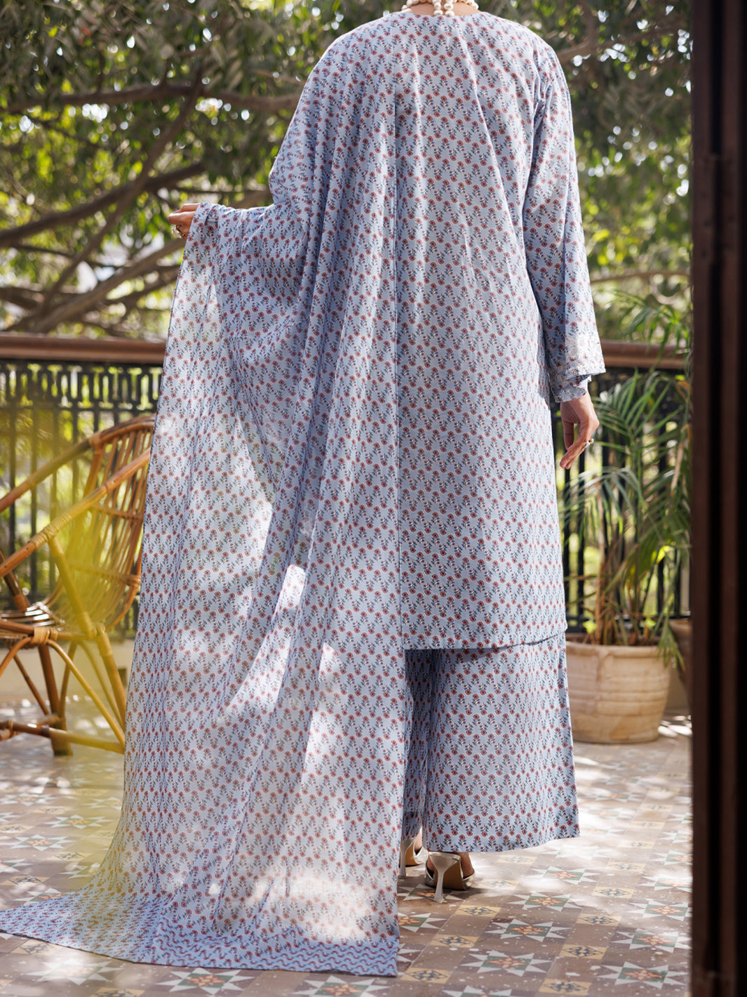 Sky Blue Cotton Stitched 3PC - ALP-3PS-2571