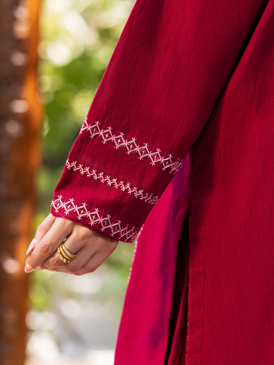 Maroon Cambric Stitched 3Pc- ALP-3PS-2599