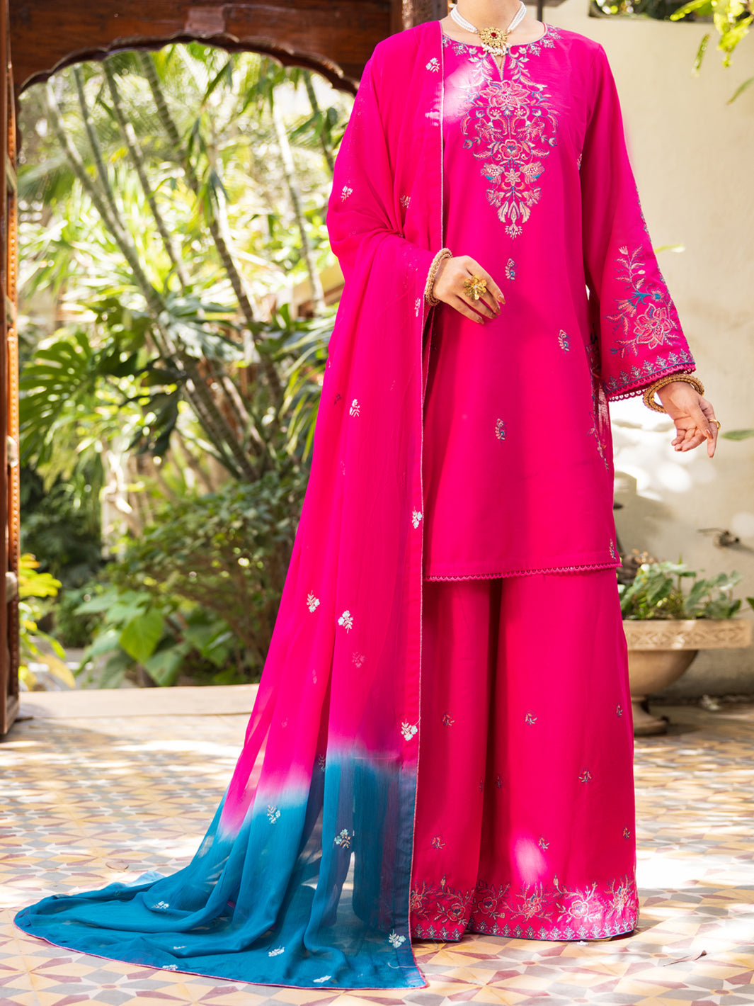 Pink Cambric Stitched 3Pc - ALP-3PS-2601