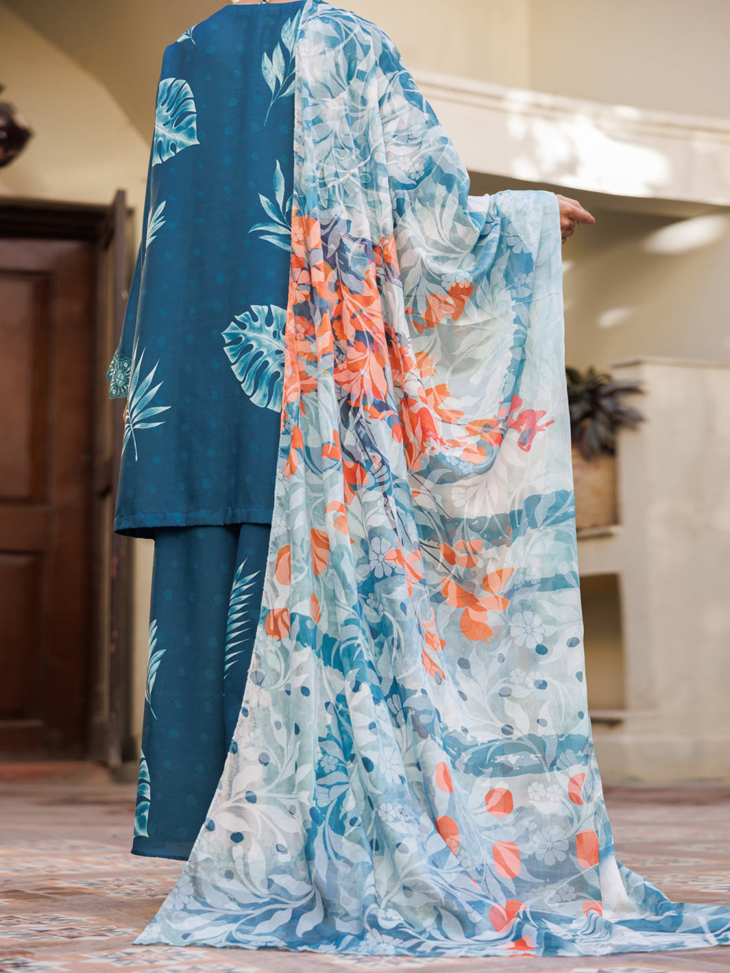 Teal Silk Lawn Stitched 3Pc- ALP-3PS-2603