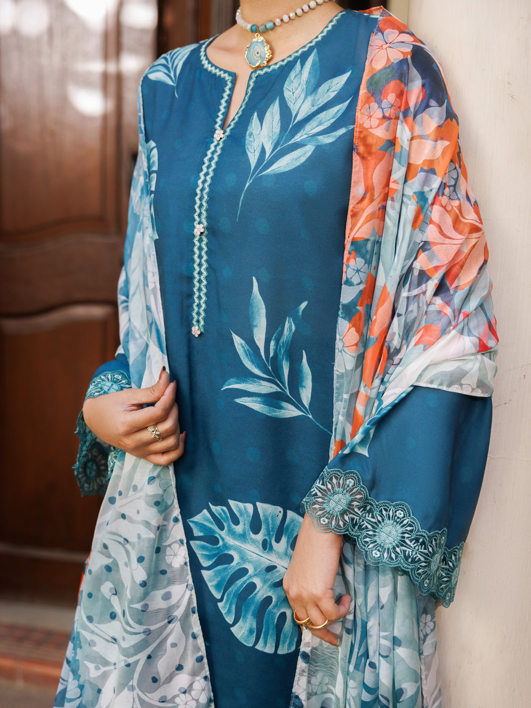 Teal Silk Lawn Stitched 3Pc- ALP-3PS-2603
