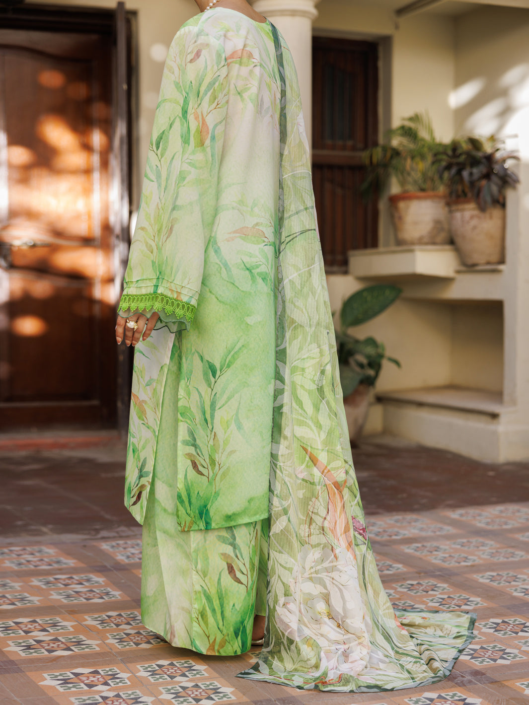 Light Green Silk Lawn Stitched 3Pc- ALP-3PS-2605