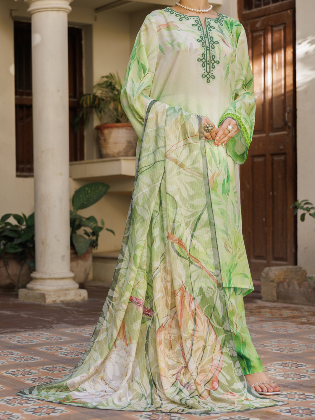 Light Green Silk Lawn Stitched 3Pc- ALP-3PS-2605