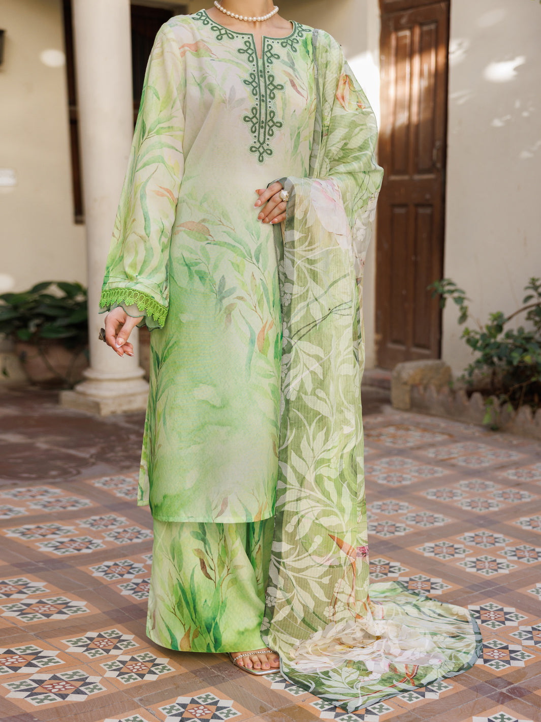 Light Green Silk Lawn Stitched 3Pc- ALP-3PS-2605