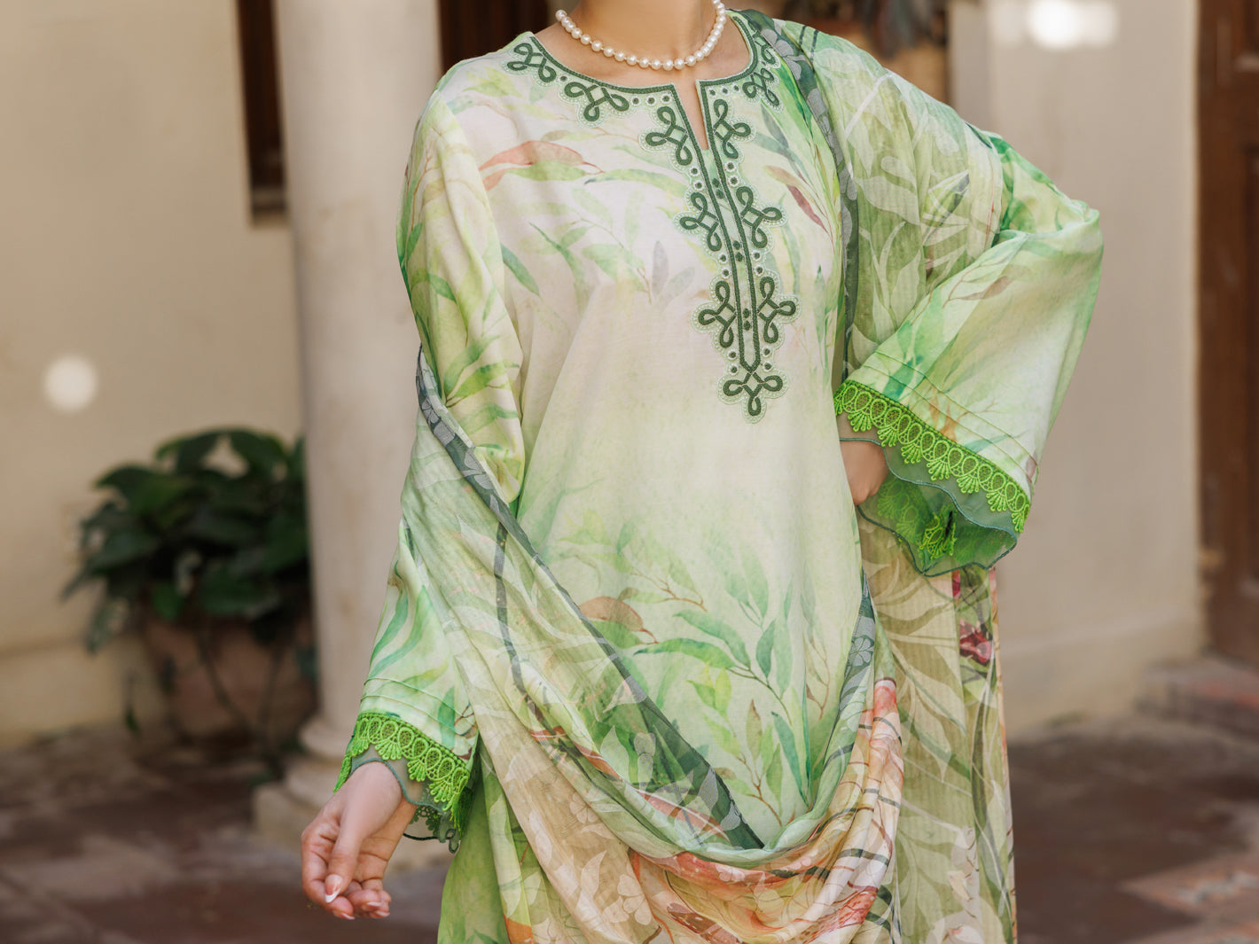 Light Green Silk Lawn Stitched 3Pc- ALP-3PS-2605