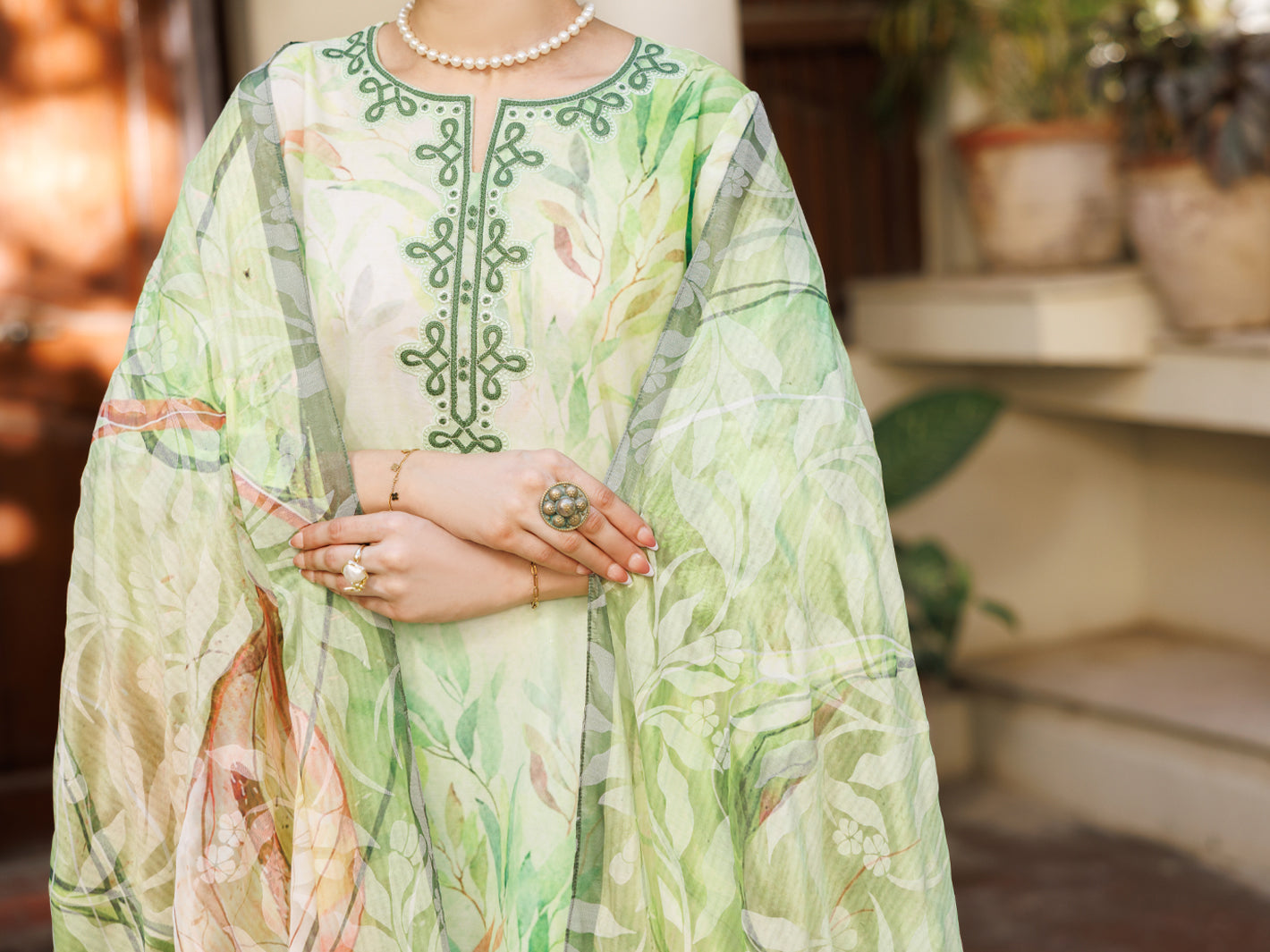 Light Green Silk Lawn Stitched 3Pc- ALP-3PS-2605