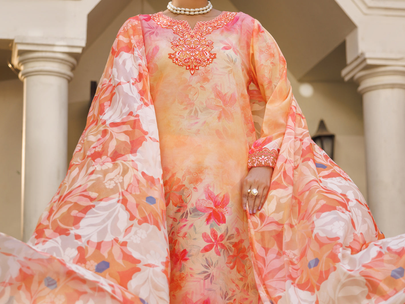Peach Silk Lawn Stitched 3Pc- ALP-3PS-2606