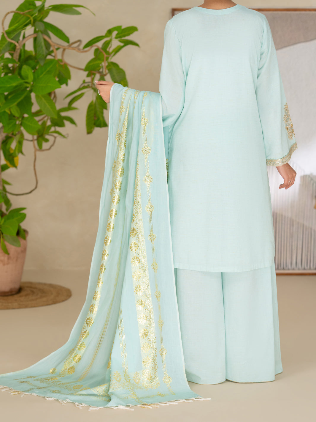 Sky Blue Yarn Dyed Lurex Stitched 3Pc - ALP-3PS-2617