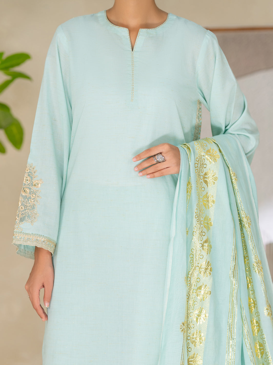 Sky Blue Yarn Dyed Lurex Stitched 3Pc - ALP-3PS-2617