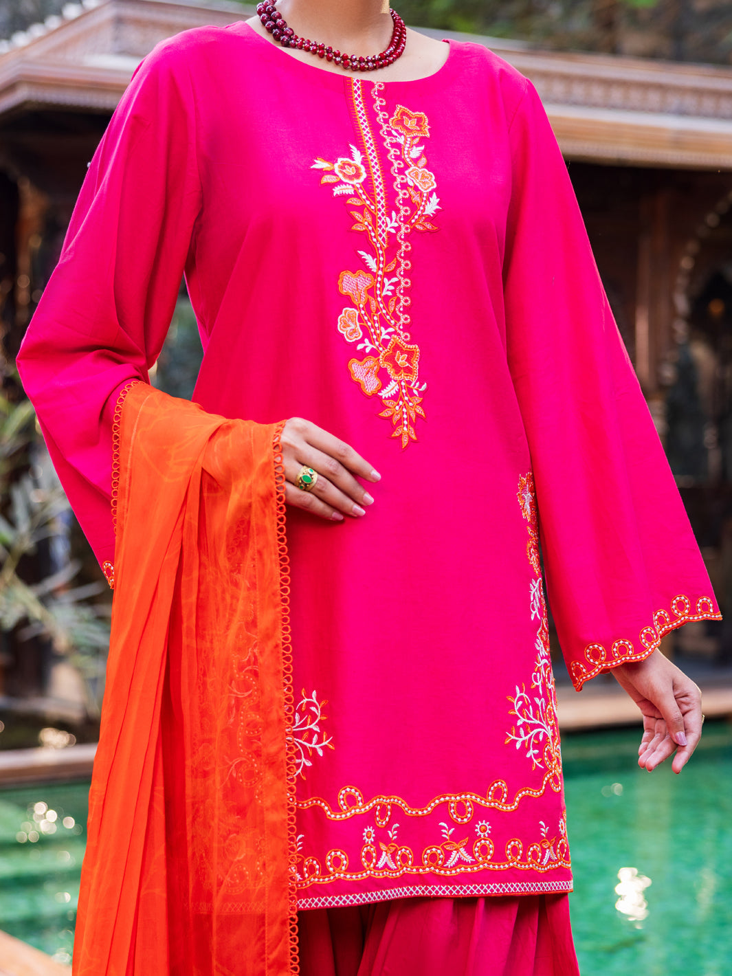 Pink Cambric Stitched 3Pc - ALP-3PS-2625