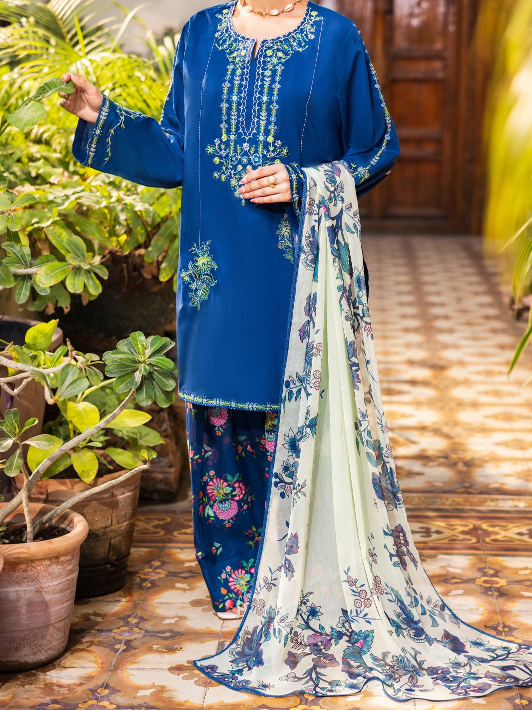 Blue Cambric Stitched 3PC - ALP-3PS-2627