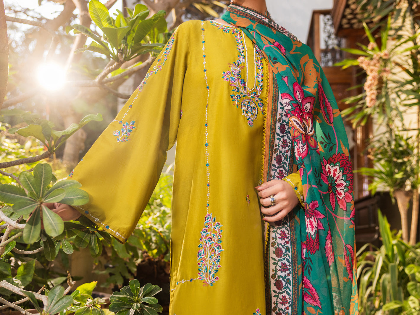 Green Cambric Stitched 3PC - ALP-3PS-2628