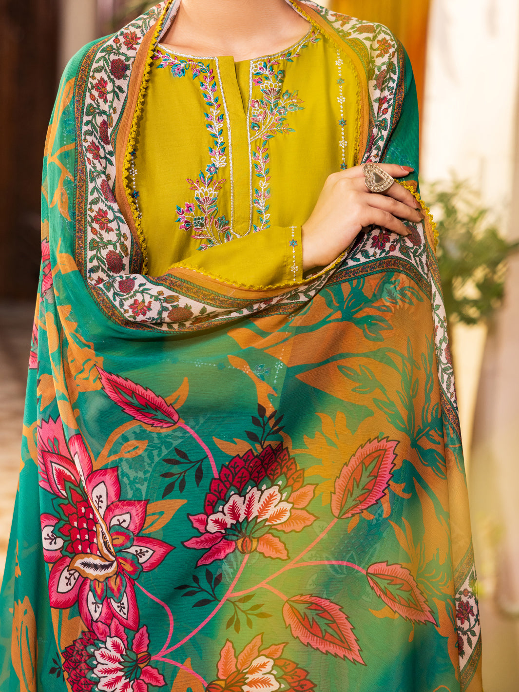 Green Cambric Stitched 3PC - ALP-3PS-2628
