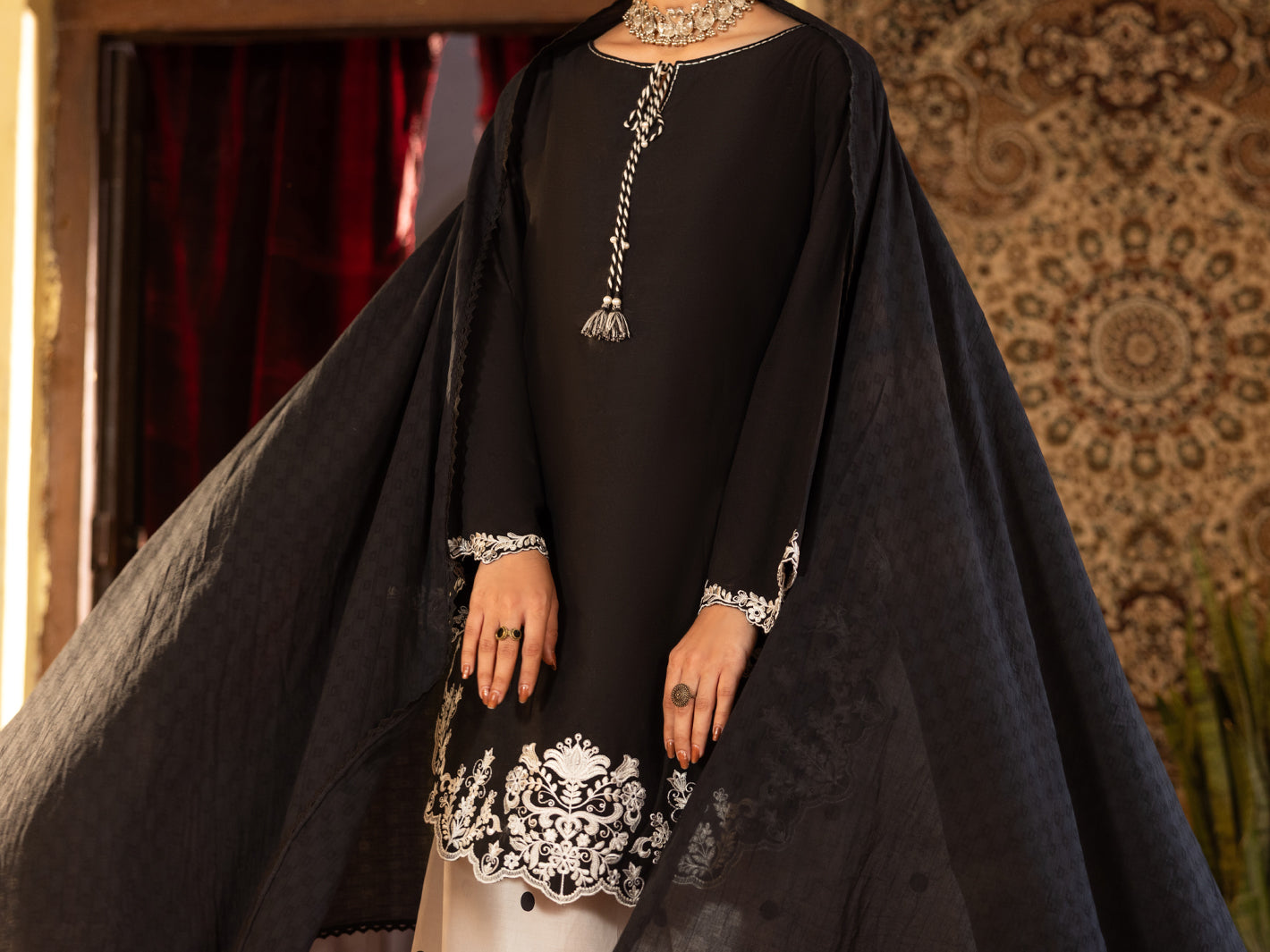 Black & White Cambric Stitched 3Pc - ALP-3PS-2636