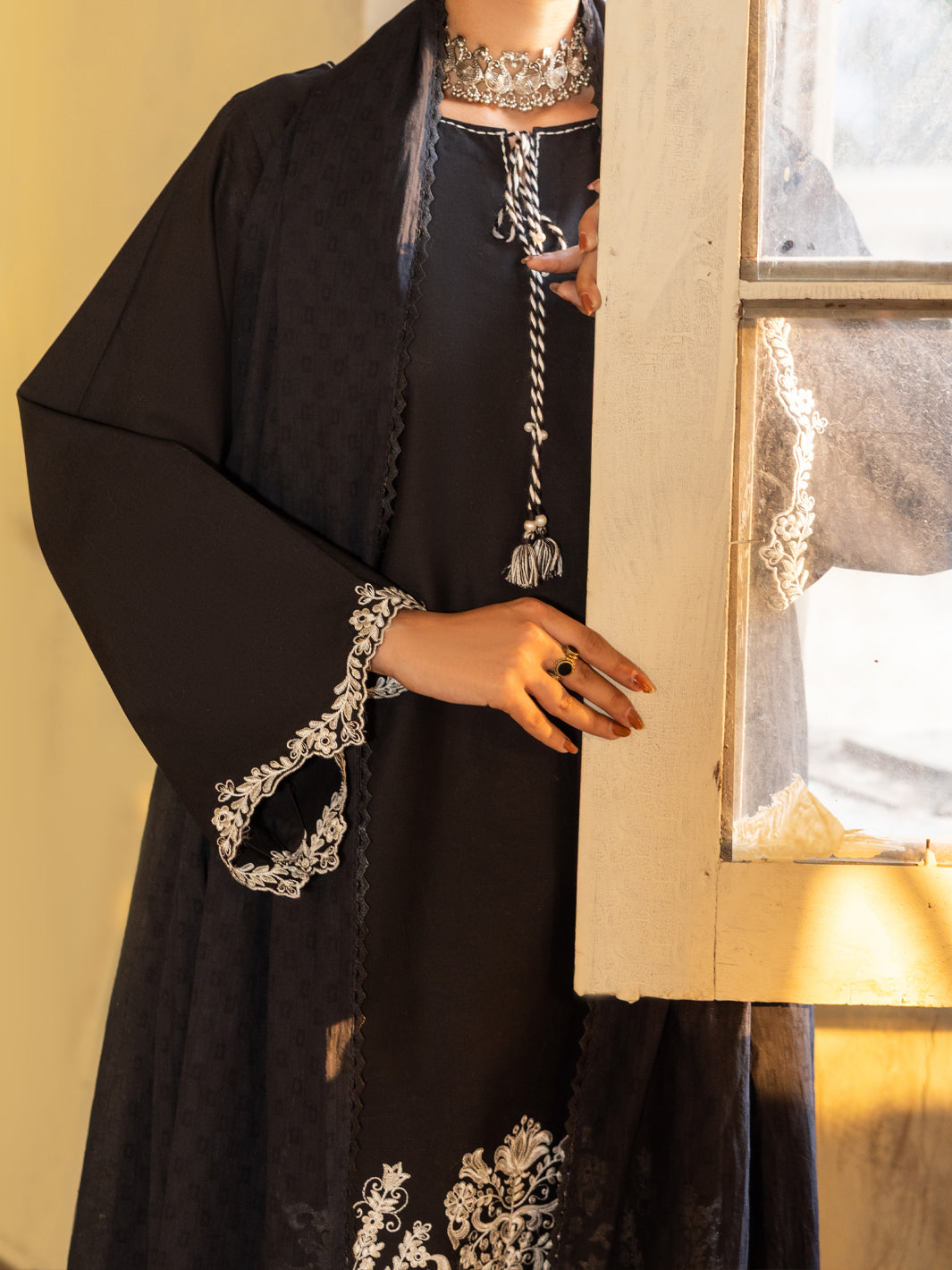 Black & White Cambric Stitched 3Pc - ALP-3PS-2636