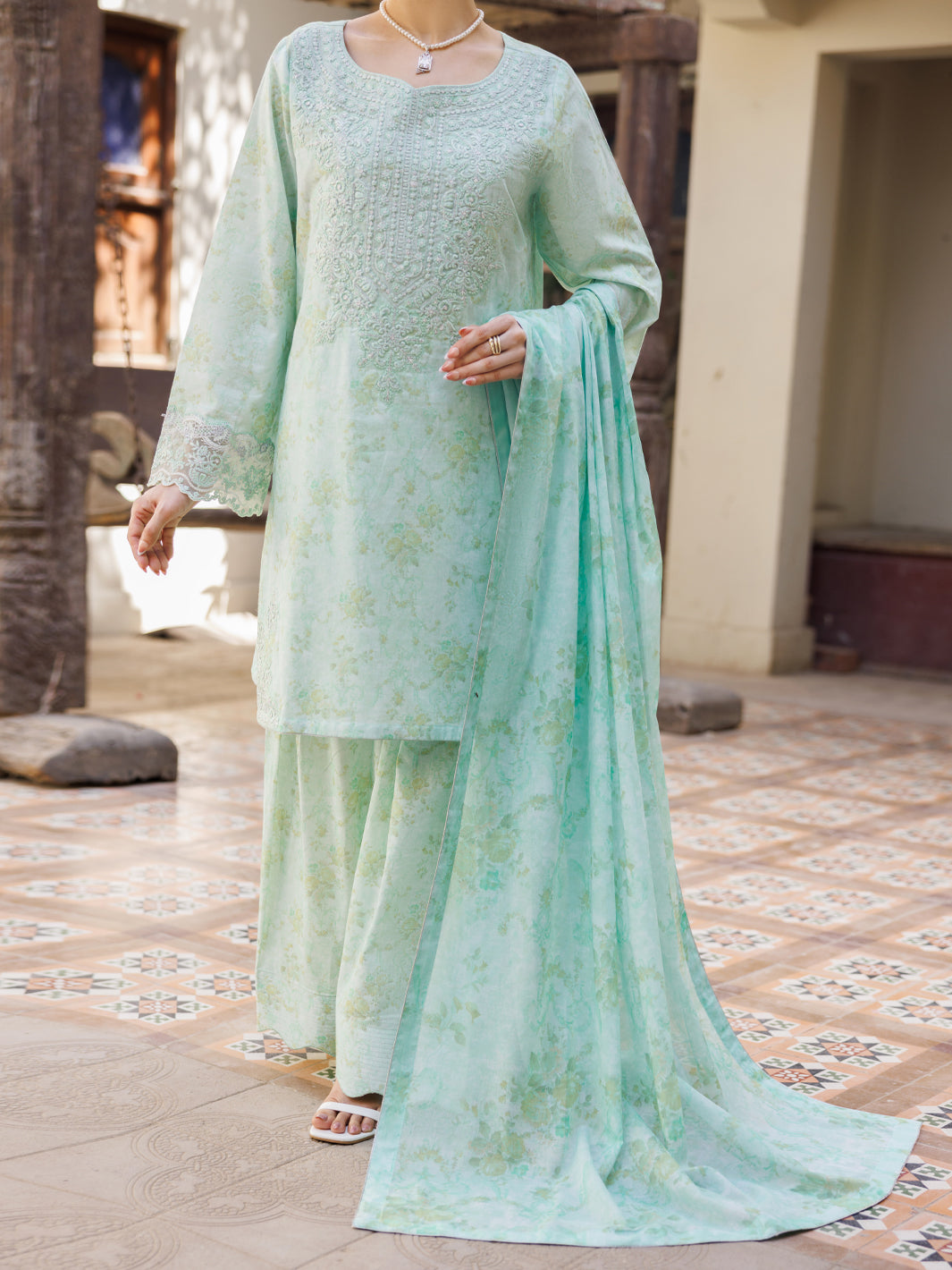 Light Green Lawn Stitched 3Pc- ALP-3PS-2639