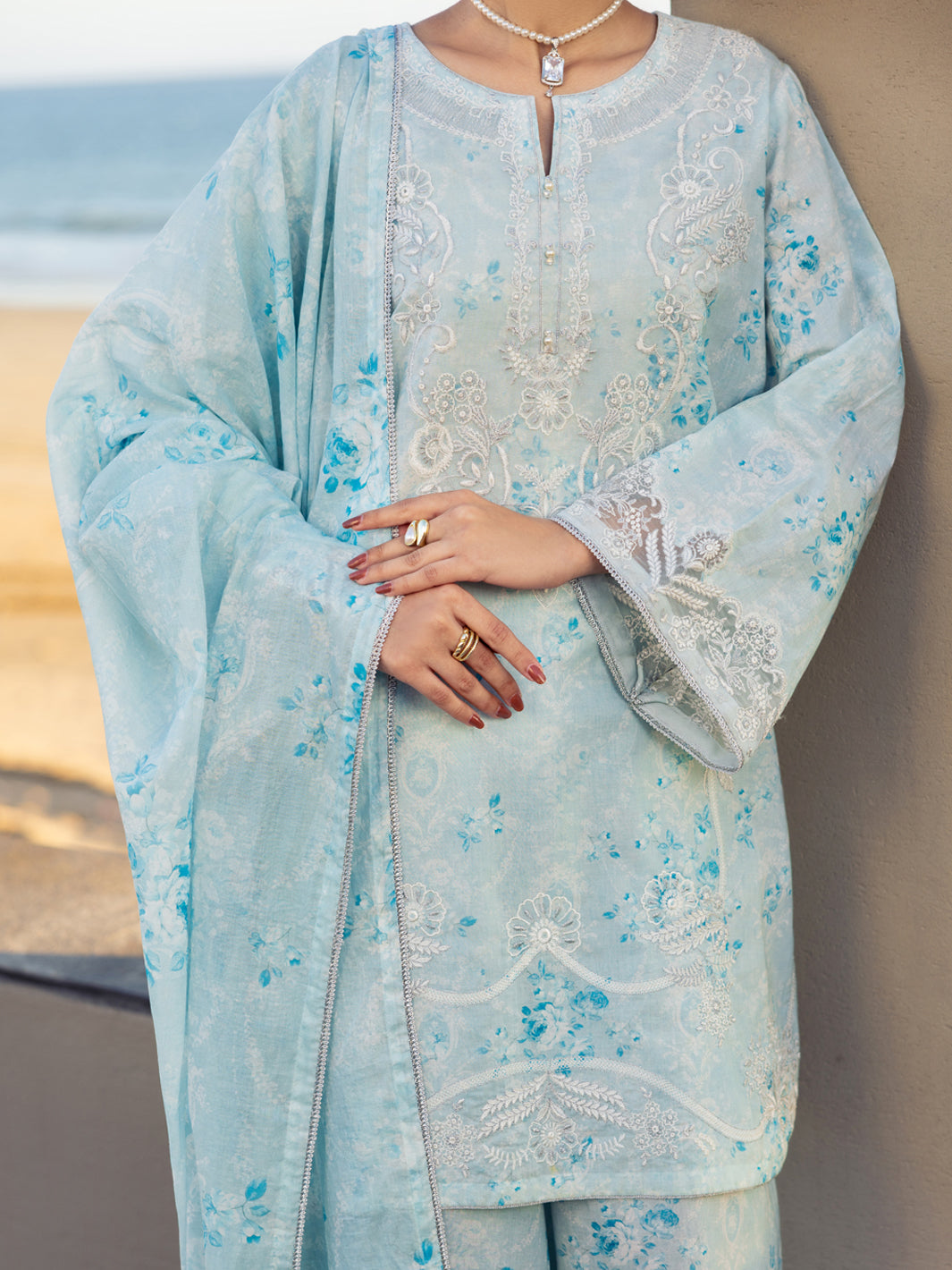 Sky Blue Lawn 3Pc Stitched - ALP-3PS-2641