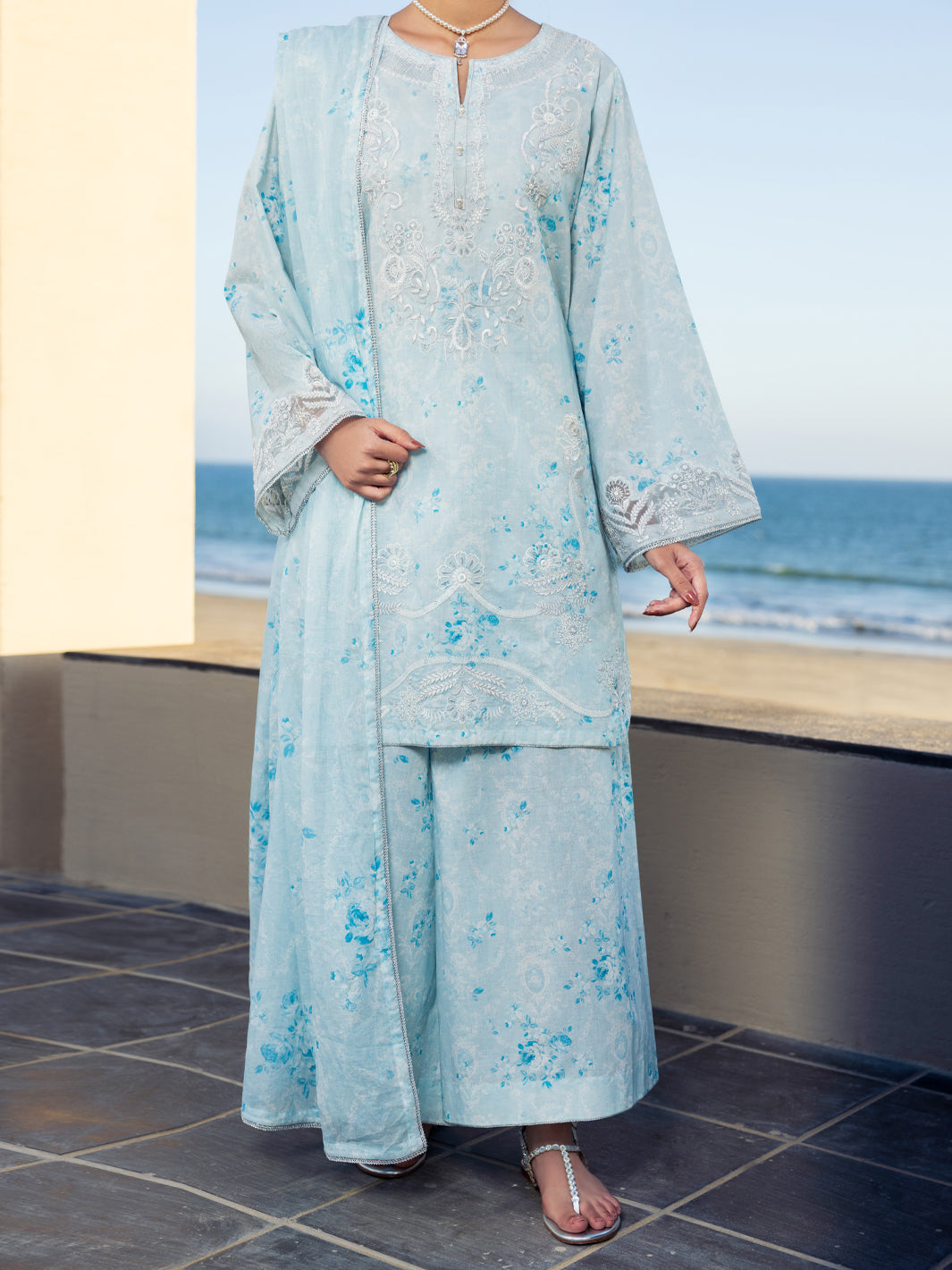 Sky Blue Lawn 3Pc Stitched - ALP-3PS-2641
