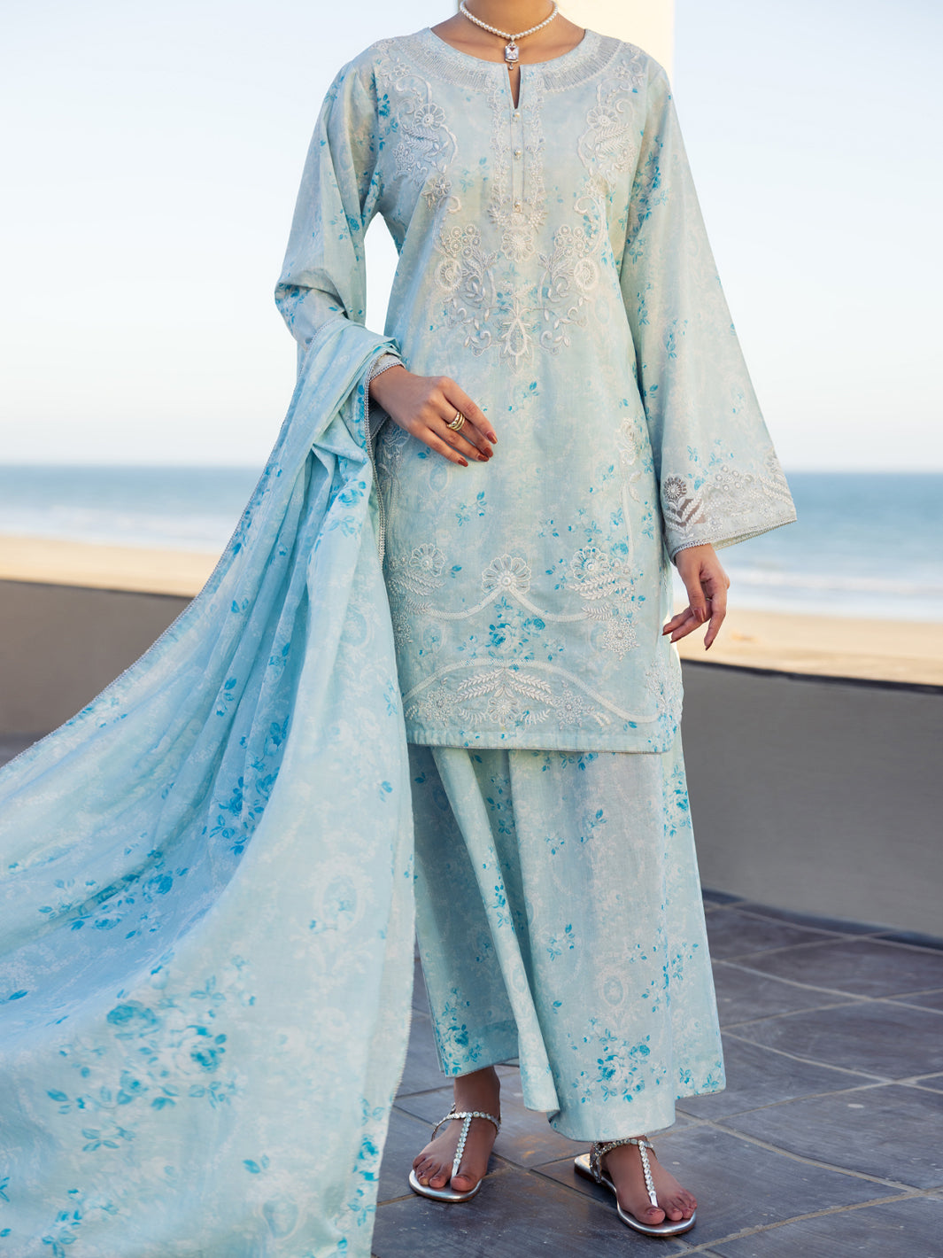 Sky Blue Lawn 3Pc Stitched - ALP-3PS-2641