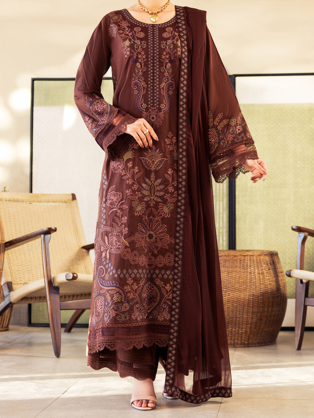 Brown Lawn Stitched 3Pc - ALP-3PS-2643
