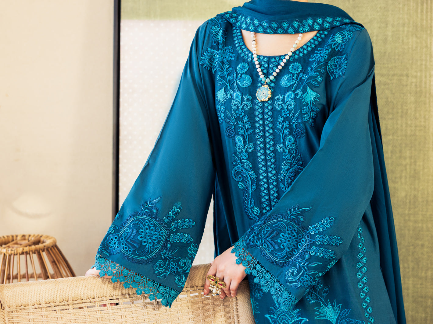 Turquoise Dyed Lawn Unstitched 3Pc - ALP-3PS-2646