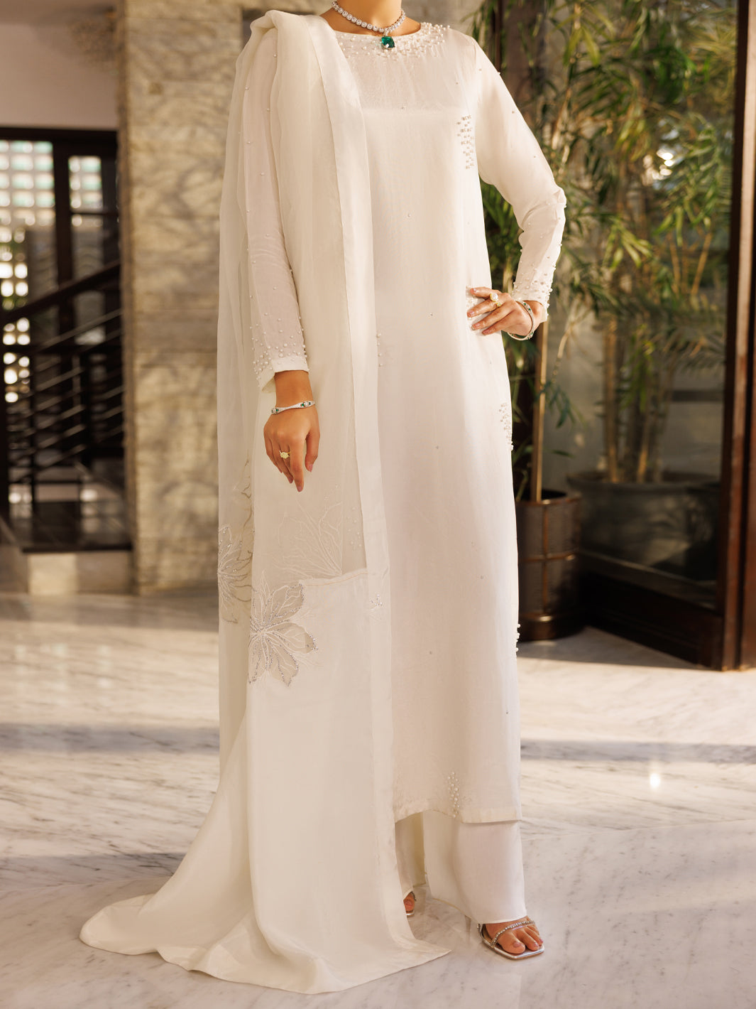 Off White Silk 3Pc Stitched - ALP-3PS-2662