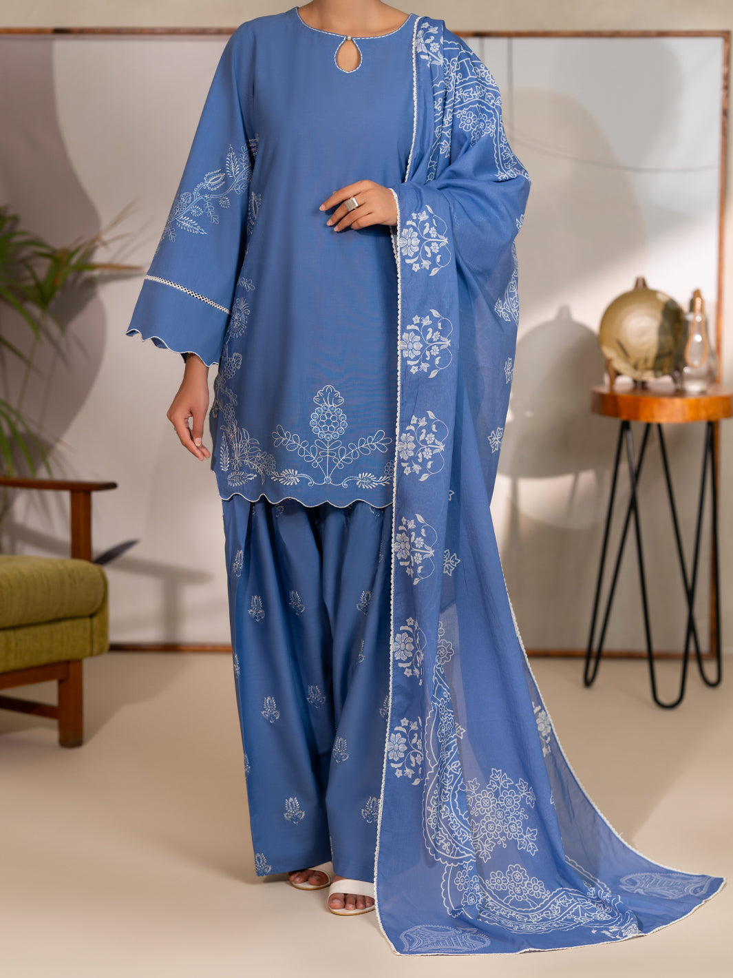 Blue Dyed Lawn Unstitched 3Pc - ALP-3PS-2689